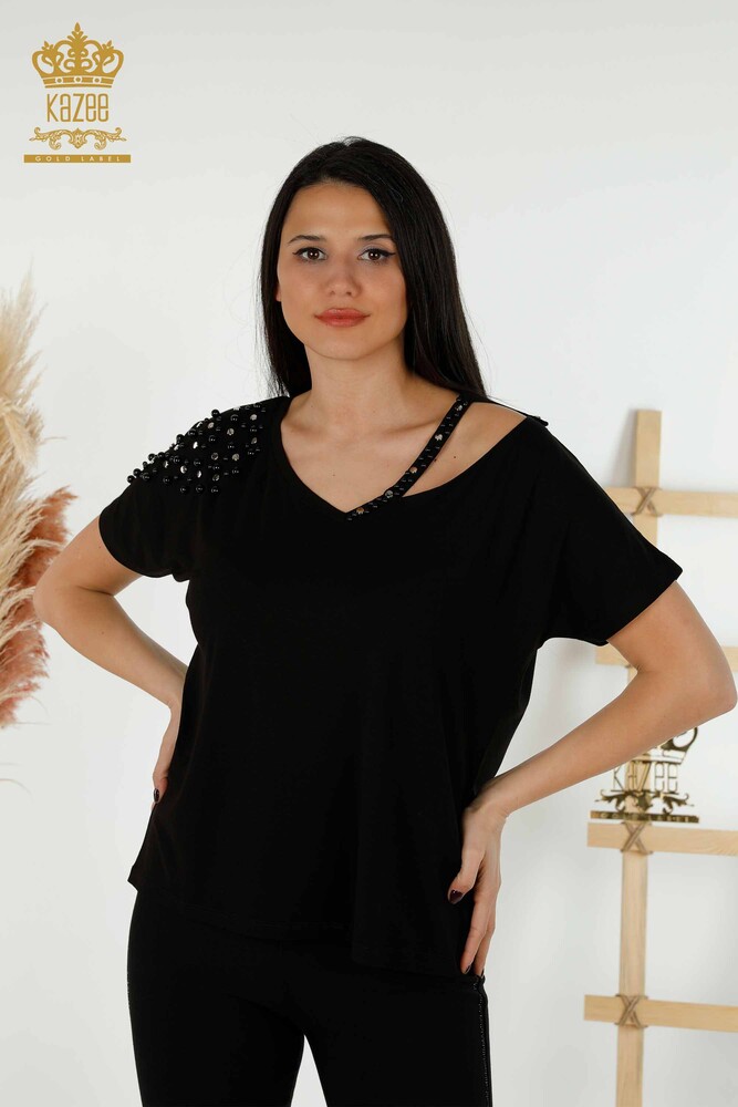 Venta Al Por Mayor Blusa Mujer - Cuentas Bordado Piedra - Negro - 79200 | kazee - 1