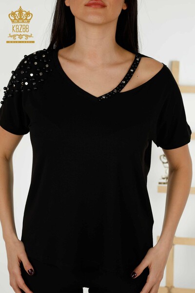 Venta Al Por Mayor Blusa Mujer - Cuentas Bordado Piedra - Negro - 79200 | kazee - 2