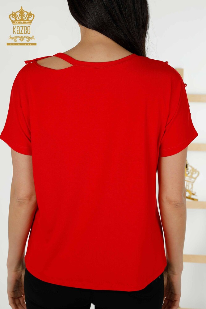 Venta al por mayor Blusa de Mujer - Cuentas Piedras Bordadas - Roja - 79200 | kazee - 7