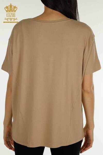 Venta al por mayor Blusa de Mujer - Dos Bolsillos - Manga Corta - Beige - 79293 | kazee - 7