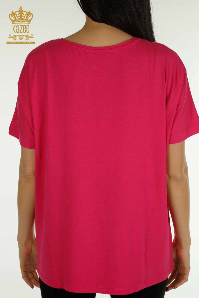 Venta al por mayor Blusa de Mujer - Dos Bolsillos - Manga Corta - Fucsia - 79293 | kazee - 8