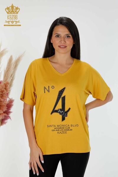 Venta al por mayor Blusa de Mujer Con Texto Detallado Azafrán - 78935 | kazee - Kazee