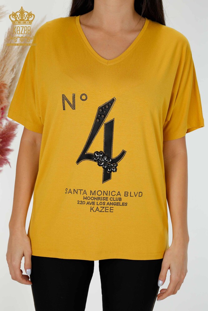 Venta al por mayor Blusa de Mujer Con Texto Detallado Azafrán - 78935 | kazee - 2