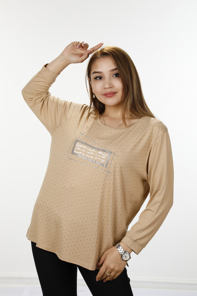 Venta al por mayor Blusa de mujer con texto detallado Crystal Stone bordado - 77914 | kazee - 2