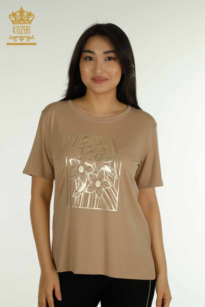 Venta al por mayor Blusa de Mujer con Estampado de Flores Beige - 79528 | KAZEE - 1