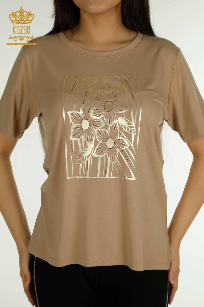 Venta al por mayor Blusa de Mujer con Estampado de Flores Beige - 79528 | KAZEE - 2