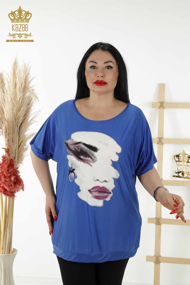 Al por Mayor Blusa de Mujer - Estampado Digital - Azul Oscuro - 77755 | kazee - 1