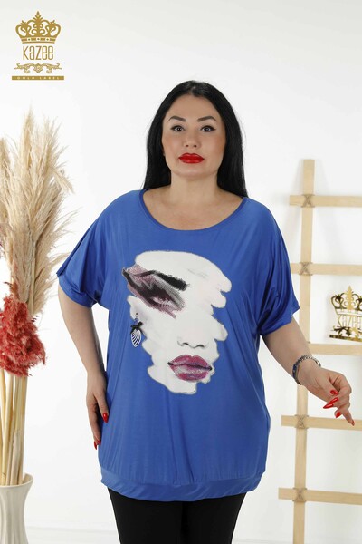 Al por Mayor Blusa de Mujer - Estampado Digital - Azul Oscuro - 77755 | kazee - Kazee