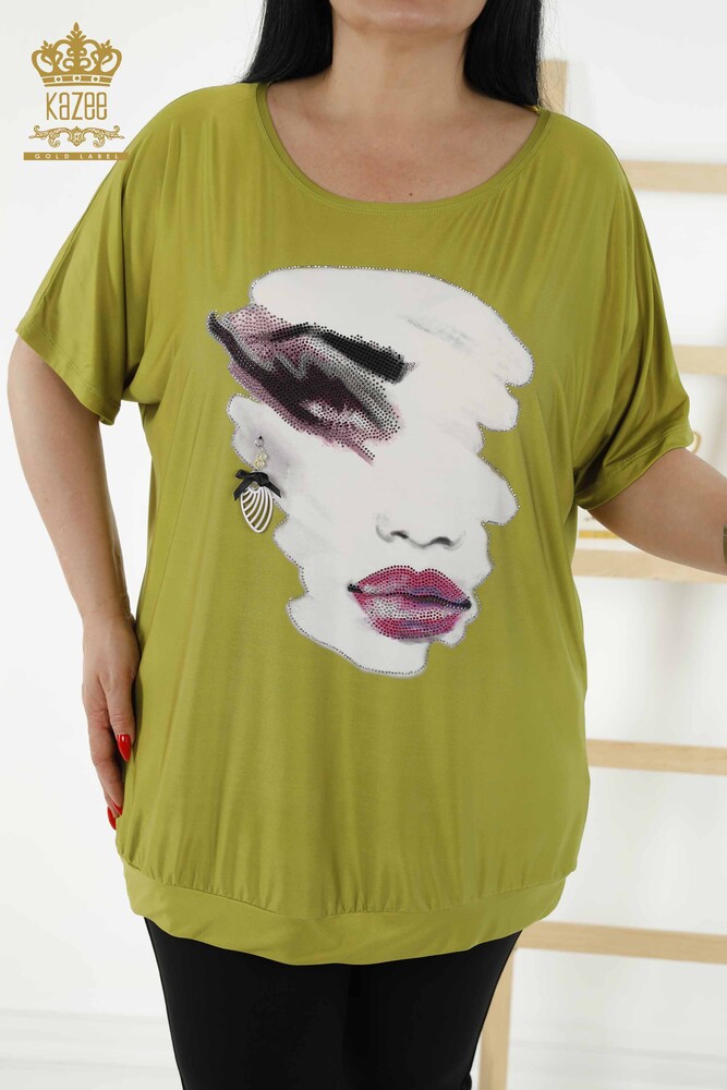 Venta al por Mayor Blusa Mujer - Estampado Digital - Verde Pistacho - 77755 | kazee - 2