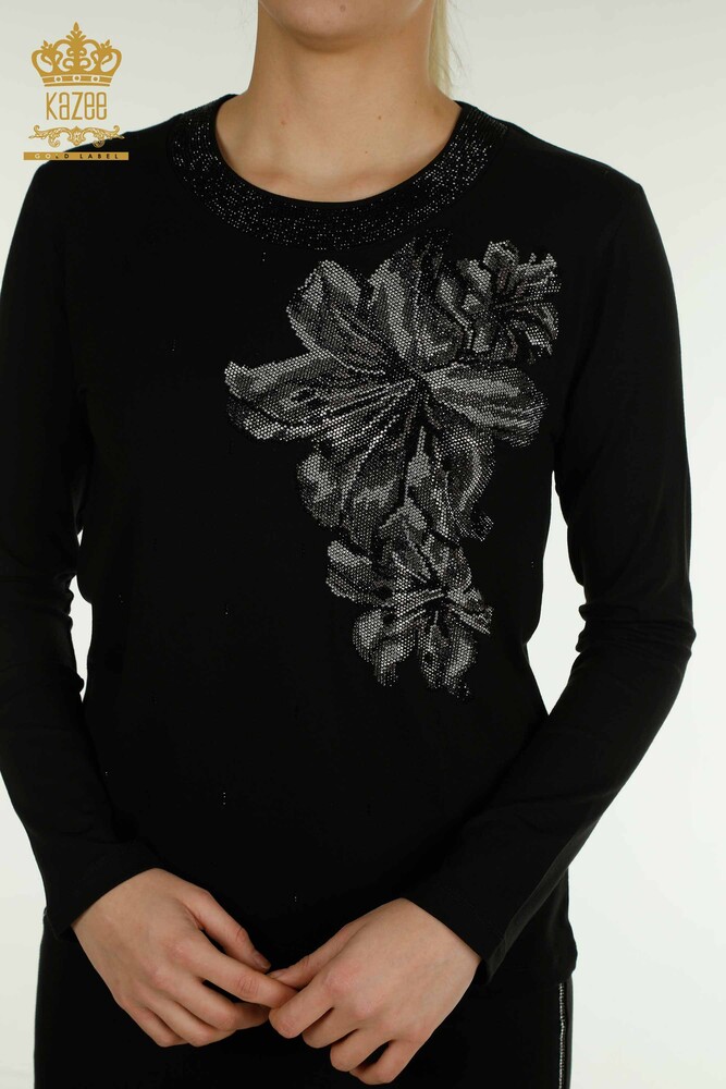 Venta al por mayor Blusa de Mujer Estampado Floral Negra - 79382 | kazee - 2