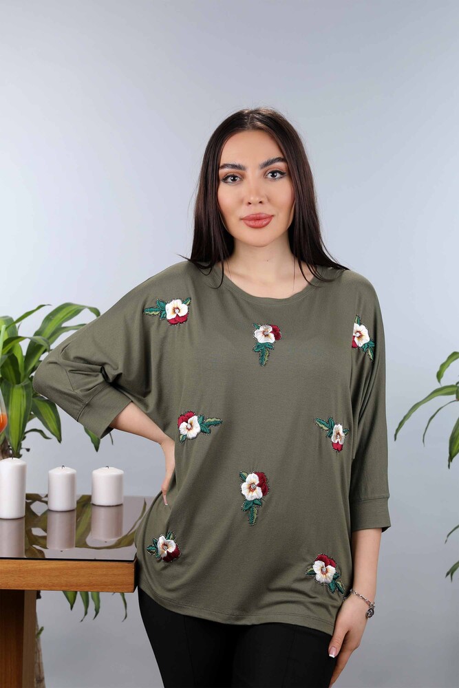 Venta al por mayor Blusa de mujer con estampado de flores bordadas bordadas - 77902 | kazee - 1