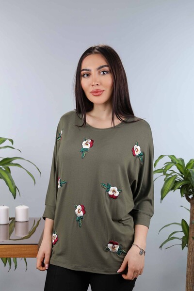 Venta al por mayor Blusa de mujer con estampado de flores bordadas bordadas - 77902 | kazee - 3