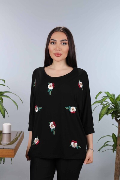 Venta al por mayor Blusa de mujer con estampado de flores bordadas bordadas - 77902 | kazee - 9