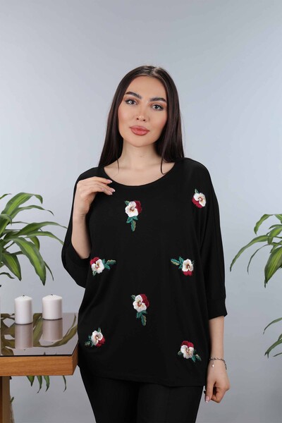 Venta al por mayor Blusa de mujer con estampado de flores bordadas bordadas - 77902 | kazee - 10