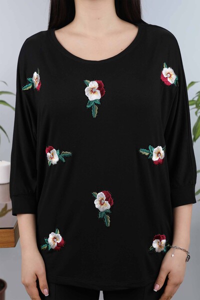 Venta al por mayor Blusa de mujer con estampado de flores bordadas bordadas - 77902 | kazee - 11