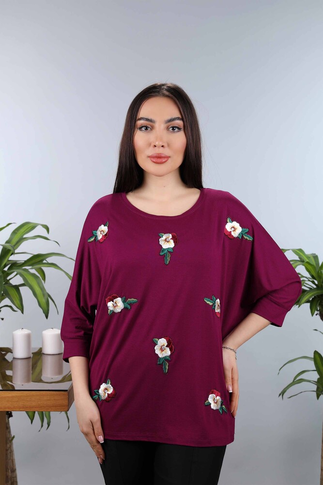 Venta al por mayor Blusa de mujer con estampado de flores bordadas bordadas - 77902 | kazee - 16