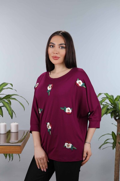 Venta al por mayor Blusa de mujer con estampado de flores bordadas bordadas - 77902 | kazee - 17