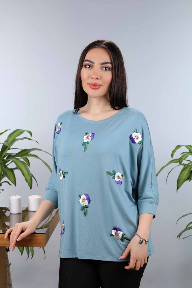 Venta al por mayor Blusa de mujer con estampado de flores bordadas bordadas - 77902 | kazee - 23