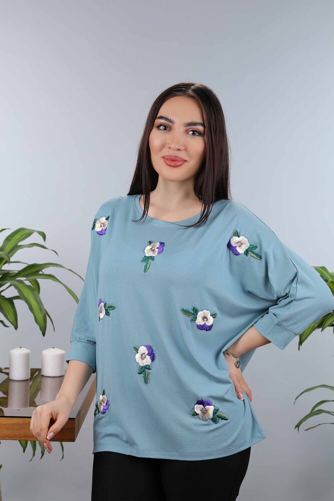 Venta al por mayor Blusa de mujer con estampado de flores bordadas bordadas - 77902 | kazee - 24