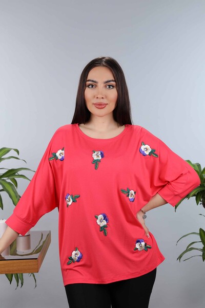 Venta al por mayor Blusa de mujer con estampado de flores bordadas bordadas - 77902 | kazee - 30