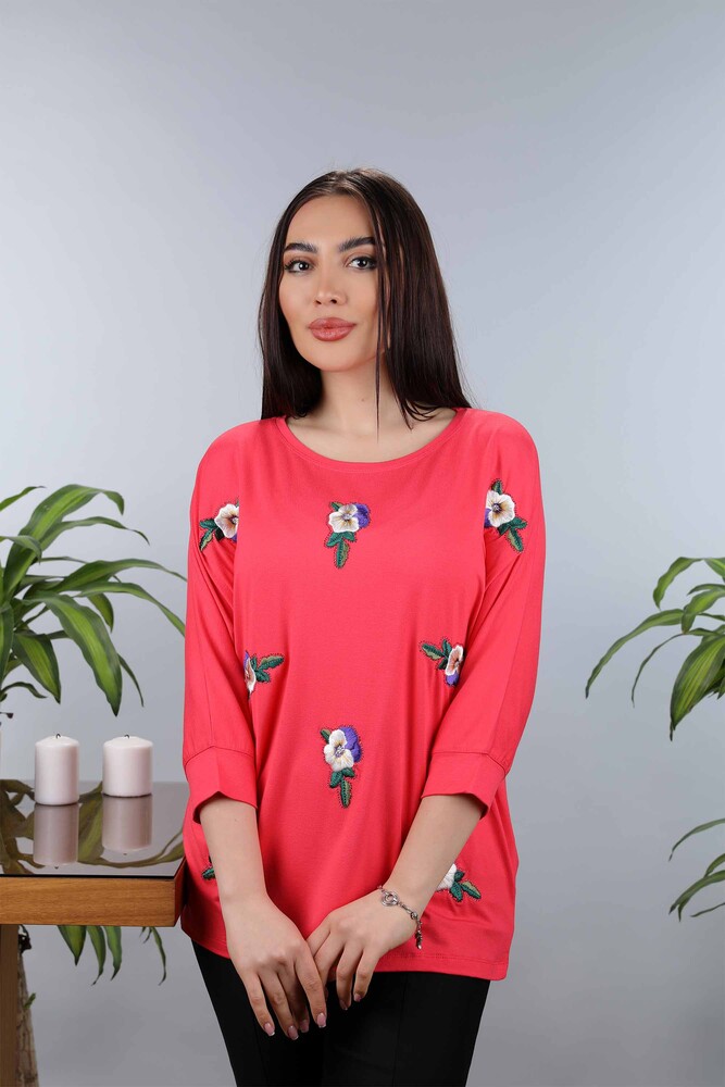 Venta al por mayor Blusa de mujer con estampado de flores bordadas bordadas - 77902 | kazee - 31