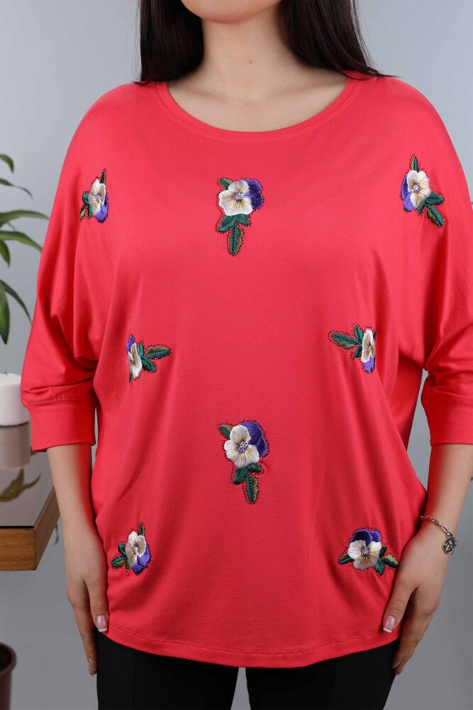 Venta al por mayor Blusa de mujer con estampado de flores bordadas bordadas - 77902 | kazee - 32