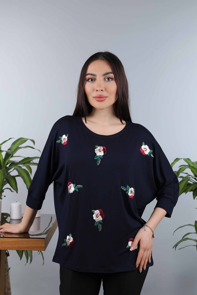 Venta al por mayor Blusa de mujer con estampado de flores bordadas bordadas - 77902 | kazee - 36