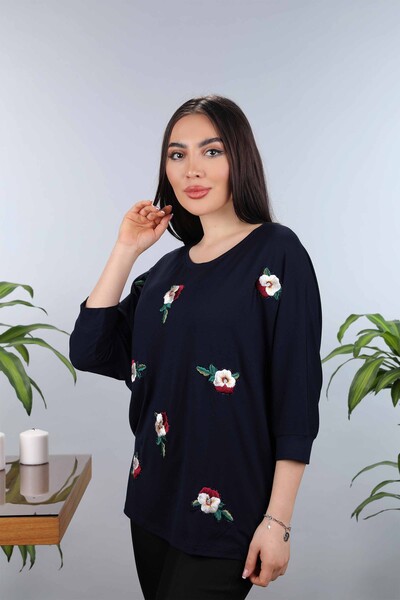 Venta al por mayor Blusa de mujer con estampado de flores bordadas bordadas - 77902 | kazee - 37