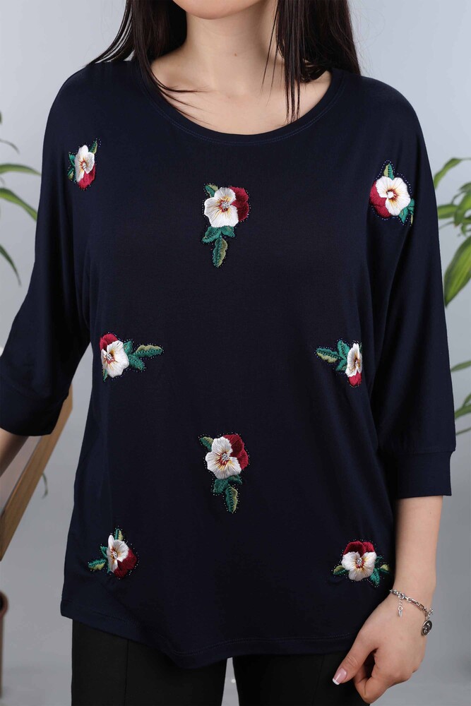 Venta al por mayor Blusa de mujer con estampado de flores bordadas bordadas - 77902 | kazee - 38