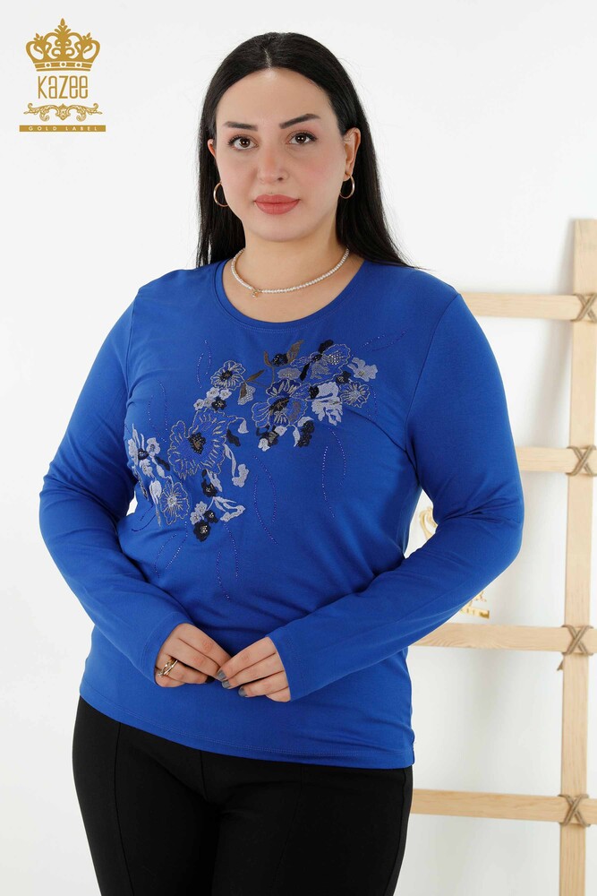 Venta al por mayor Blusa de Mujer - Floral Estampado - Azul Oscuro - 79045 | kazee - 1