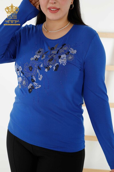 Venta al por mayor Blusa de Mujer - Floral Estampado - Azul Oscuro - 79045 | kazee - 2