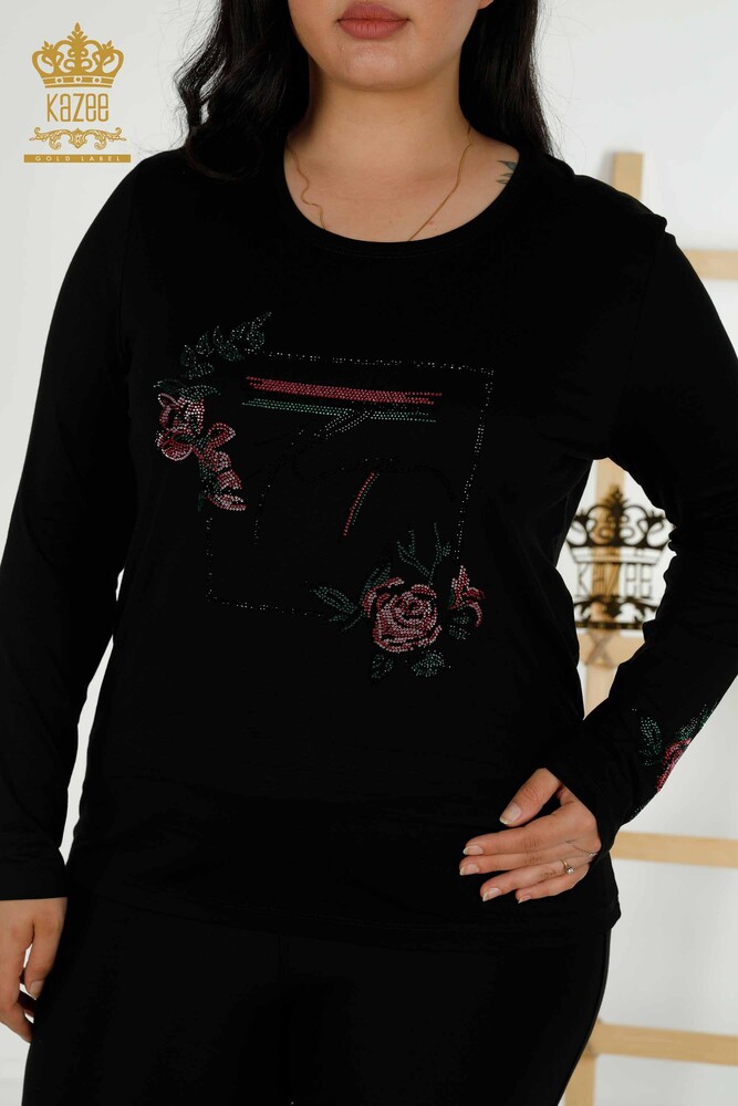 Venta al por mayor Blusa de Mujer - Estampado Floral - Negra - 79042 | kazee - 2