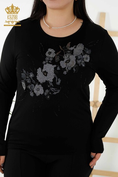 Venta al por mayor Blusa de Mujer - Floral Estampado - Negra - 79045 | kazee - 2