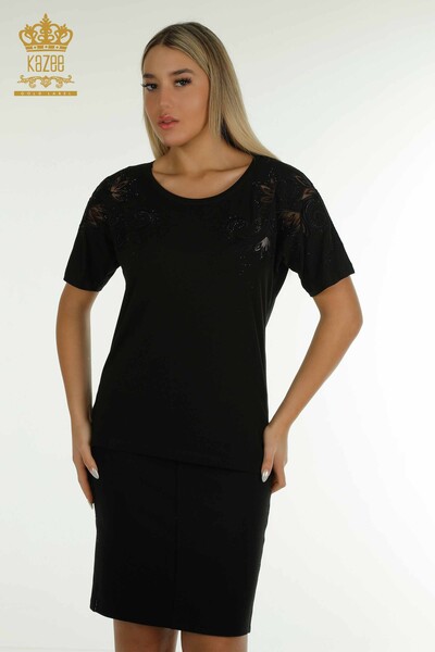 Venta al por mayor Blusa de Mujer - Estampado Floral - Negra - 79093 | kazee 