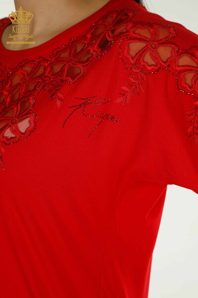 Venta al por mayor Blusa de Mujer - Floral Estampada - Roja - 79049 | kazee - 4