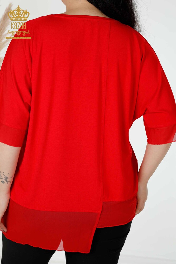 Venta al por mayor Blusa de Mujer Estampado Floral Tul Detallado Rojo - 79032 | kazee - 7