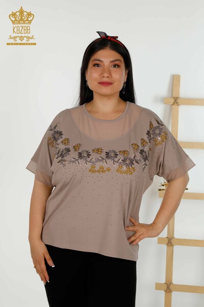 Venta al por mayor Blusa de Mujer - Estampado Floral - Mink - 79137 | kazee - Kazee