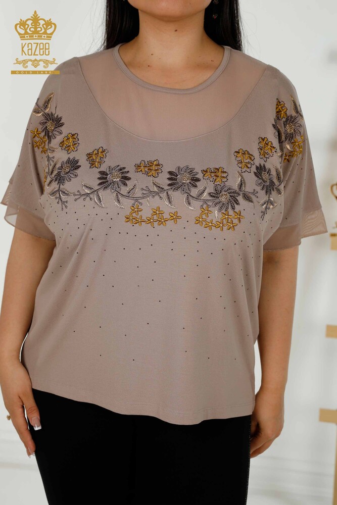 Venta al por mayor Blusa de Mujer - Estampado Floral - Mink - 79137 | kazee - 2