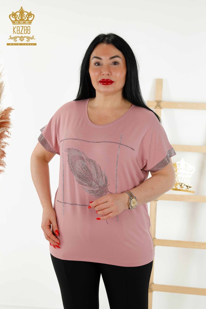 Venta al por mayor Blusa de Mujer Patrón de Hoja Rosa Seca - 78878 | kazee - 1