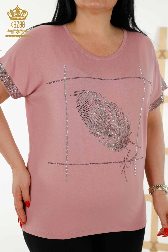 Venta al por mayor Blusa de Mujer Patrón de Hoja Rosa Seca - 78878 | kazee - 2