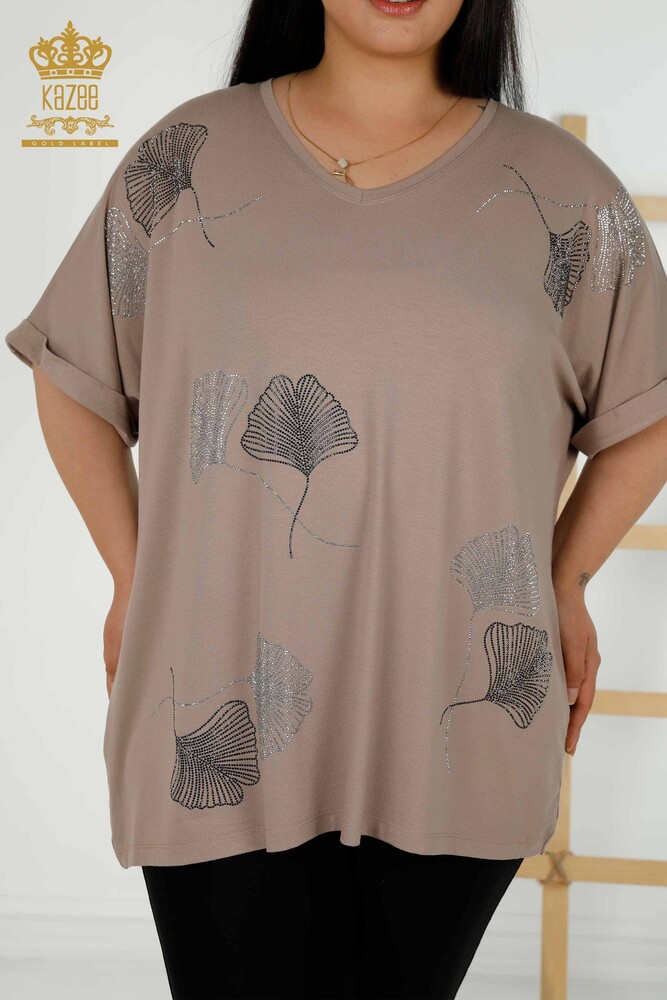 Venta al por mayor Blusa de Mujer - Estampado de Hojas - Mink - 79318 | kazee - 2