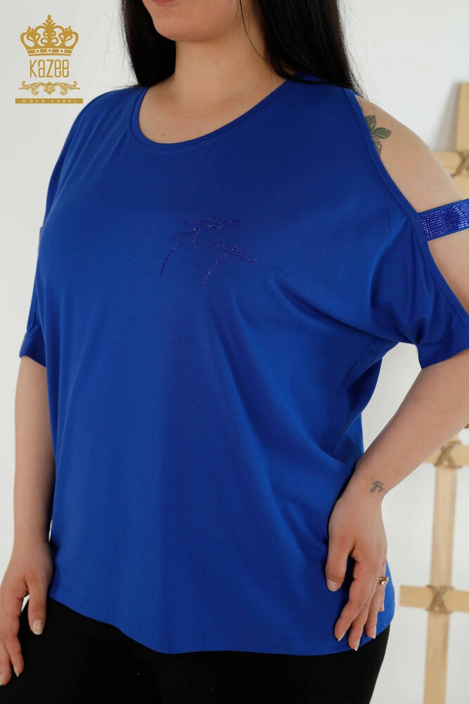 Venta al por mayor Blusa de Mujer - Hombro Detallado - Azul Oscuro - 79108 | kazee - 2