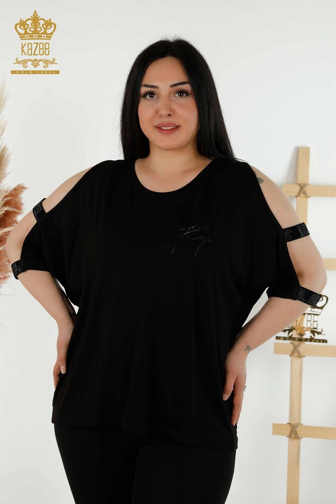 Venta al por mayor Blusa de Mujer - Hombro Detallado - Negro - 79108 | kazee - 1