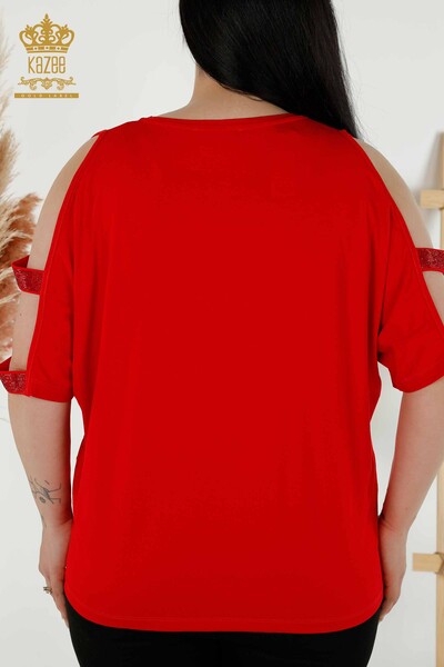 Venta al por mayor Blusa de Mujer - Hombro Detallado - Rojo - 79108 | kazee - 7