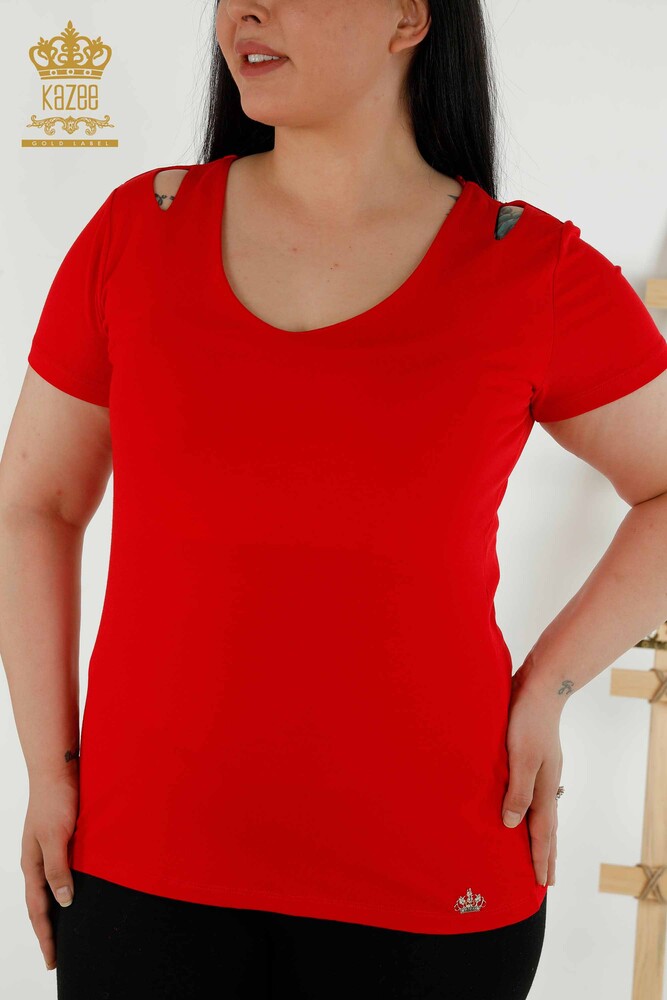 Venta Al por mayor Blusa de mujer - Hombro detallado - Rojo - 79220 | kazee - 2