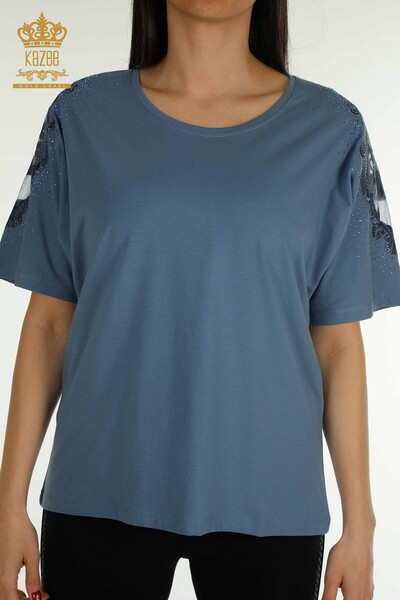 Venta al por mayor Blusa de Mujer Hombro Tul Detallado Indigo - 79553 | KAZEE - 2