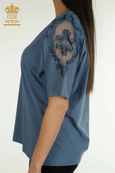 Venta al por mayor Blusa de Mujer Hombro Tul Detallado Indigo - 79553 | KAZEE - 4