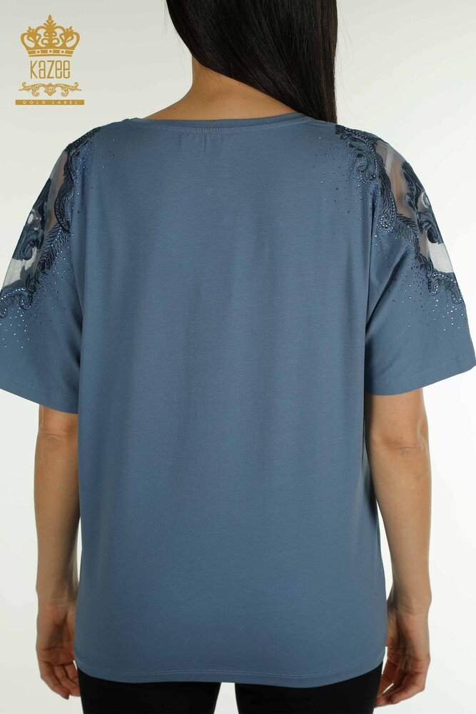 Venta al por mayor Blusa de Mujer Hombro Tul Detallado Indigo - 79553 | KAZEE - 7