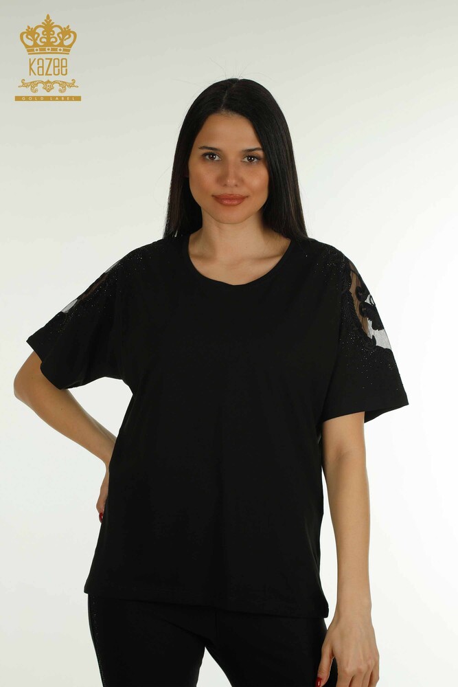 Venta al por mayor Blusa de Mujer Hombro Tul Detallado Negro - 79553 | KAZEE - 1