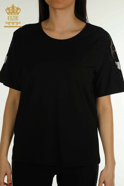 Venta al por mayor Blusa de Mujer Hombro Tul Detallado Negro - 79553 | KAZEE - 2